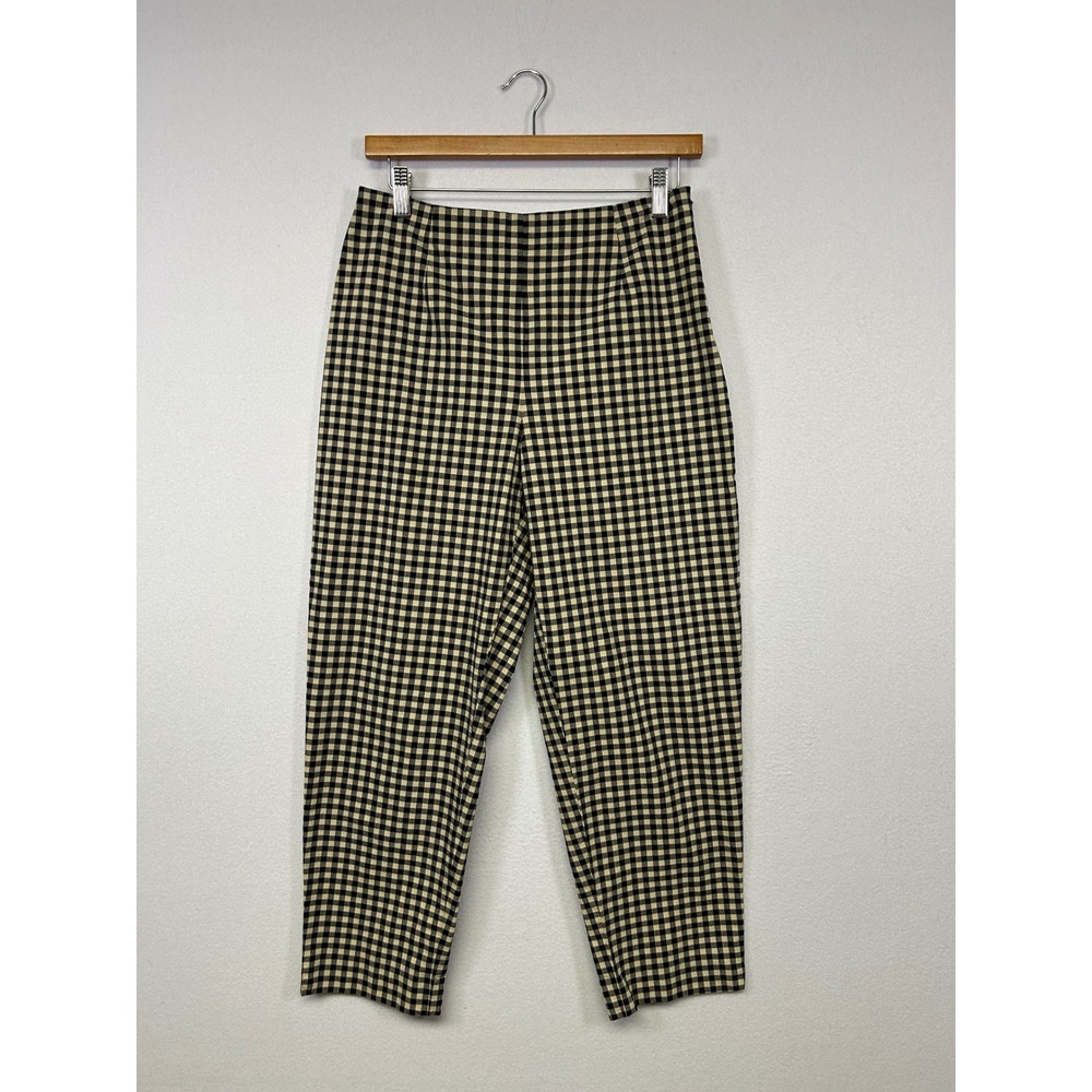 Dark Academia Talbots Womens 10P Black Tan Gingham Check Tapered Ankle Pants